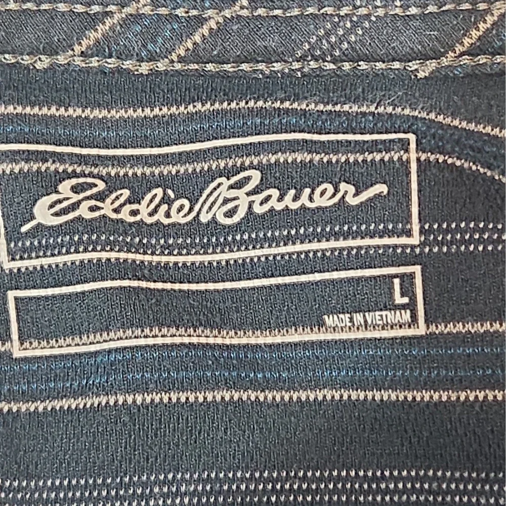 Eddie Bauer Men's Large Gray Blue Striped Short Sleeve Polo Shirt Casual